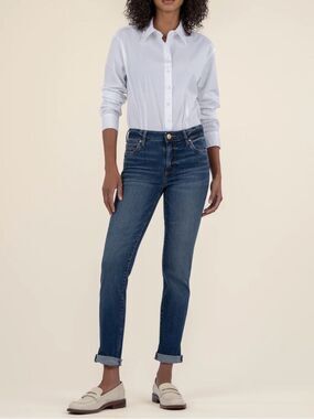 KUT From the Kloth mid rise Catherine Boyfriend jeans medium wash denim 14 EUC